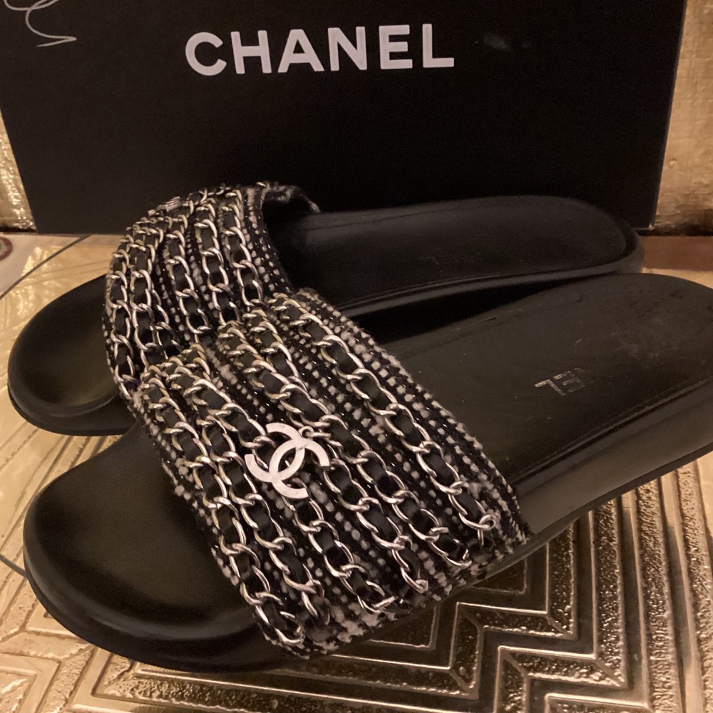Chanel chain slides sandals
